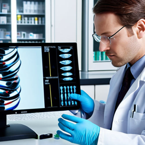 Home 11 ** Genetic analysis in a lab setting. Focus on modern equipment, scientists in lab coats examining DNA sequences. Possibly include a visual representation of a gene or chromosome. The image should convey a sense of scientific advancement and precision.
**