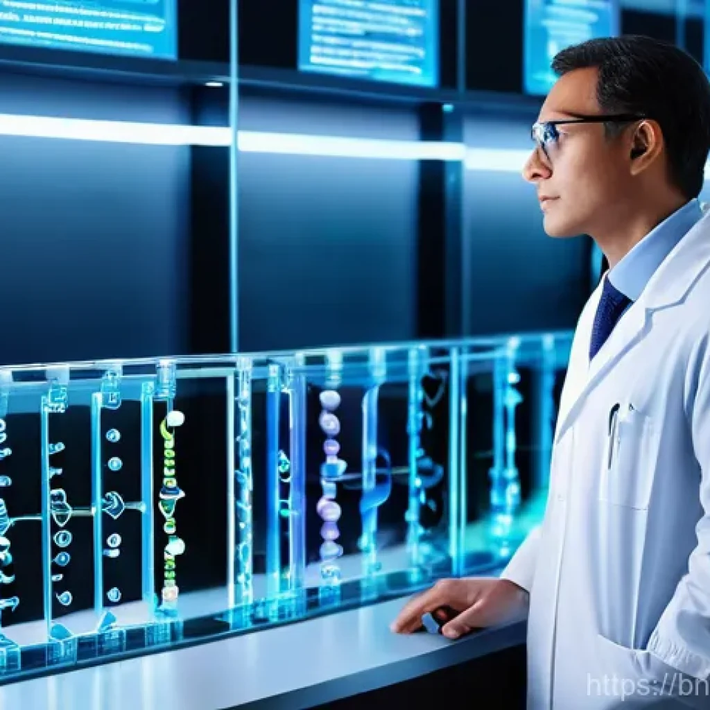 정밀 의학에서의 차세대 염기서열 분석 - **Image Prompt: Personalized Health Blueprint**
"A diverse adult scientist or doctor is in a sle...