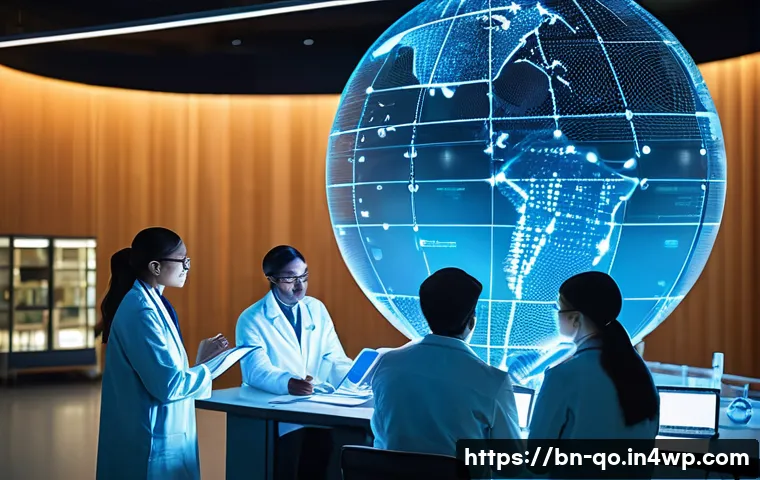 정밀 의학의 글로벌 협력 체계 - **Global Collaboration in Precision Medicine:**
    "A diverse group of professional scientists from...