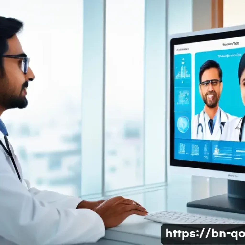 정밀 의학의 환자 경험 향상 방안 - A modern healthcare clinic scene showing a Bengali patient consulting with a doctor using a digital ...