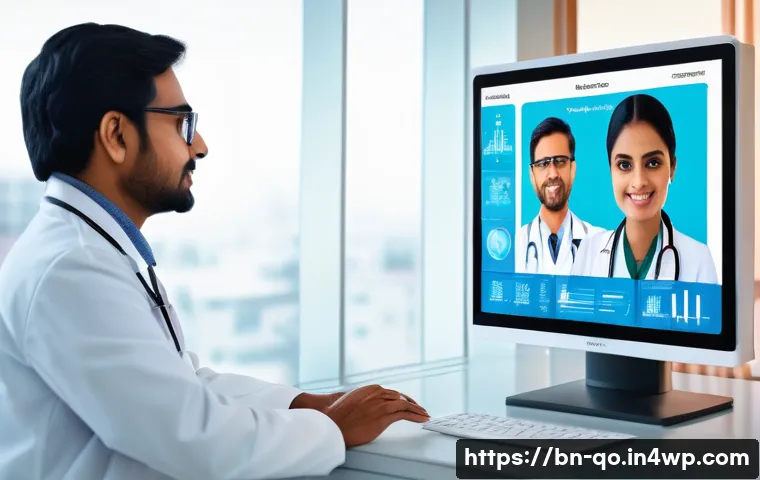 정밀 의학의 환자 경험 향상 방안 - A modern healthcare clinic scene showing a Bengali patient consulting with a doctor using a digital ...