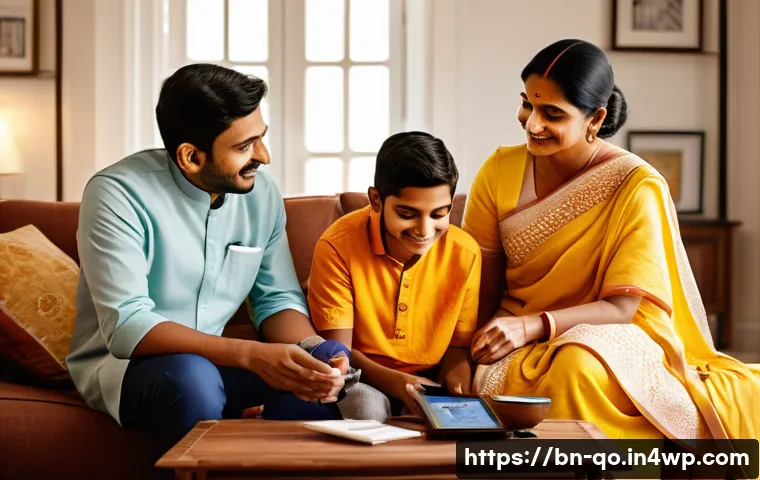 정밀 의학의 전주기 관리 - A detailed scene showing a Bengali family sitting in a cozy living room, discussing personalized pre...