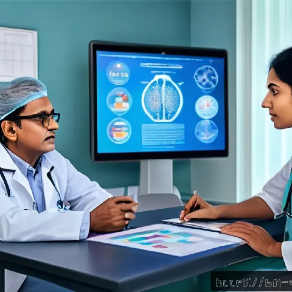 정밀 의학의 다양한 응용 분야 - A detailed digital illustration of a Bengali doctor consulting a patient in a modern clinical settin...