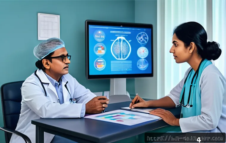 정밀 의학의 다양한 응용 분야 - A detailed digital illustration of a Bengali doctor consulting a patient in a modern clinical settin...