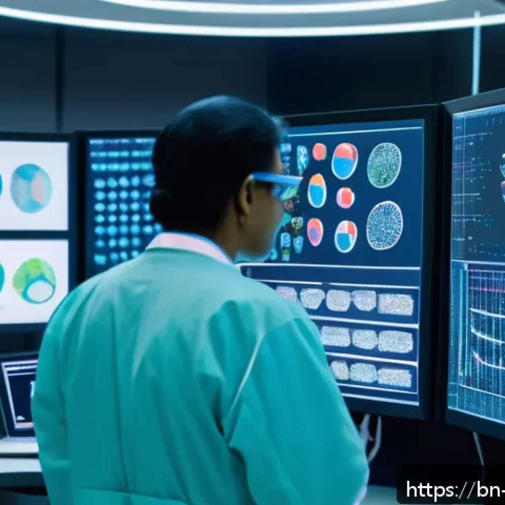 정밀 의학의 글로벌 연구 그랜드 챌린지 - A high-tech medical laboratory scene focused on genetic profiling, showcasing a Bengali scientist an...