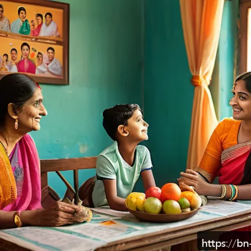 정밀 의학의 지역사회 건강 증진 전략 - A warm, multi-generational Bengali family gathered in a bright, cozy living room, engaging in a heal...