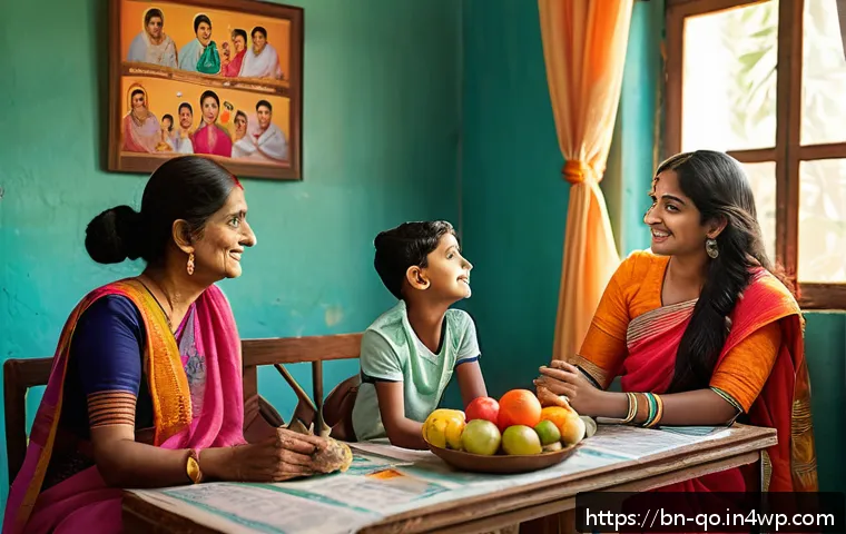 정밀 의학의 지역사회 건강 증진 전략 - A warm, multi-generational Bengali family gathered in a bright, cozy living room, engaging in a heal...