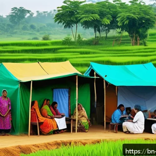 Home 17 정밀 의학의 의료 서비스 접근성 향상 방안 - A vibrant scene of a rural mobile health clinic in Bangladesh, featuring healthcare workers in tradi...